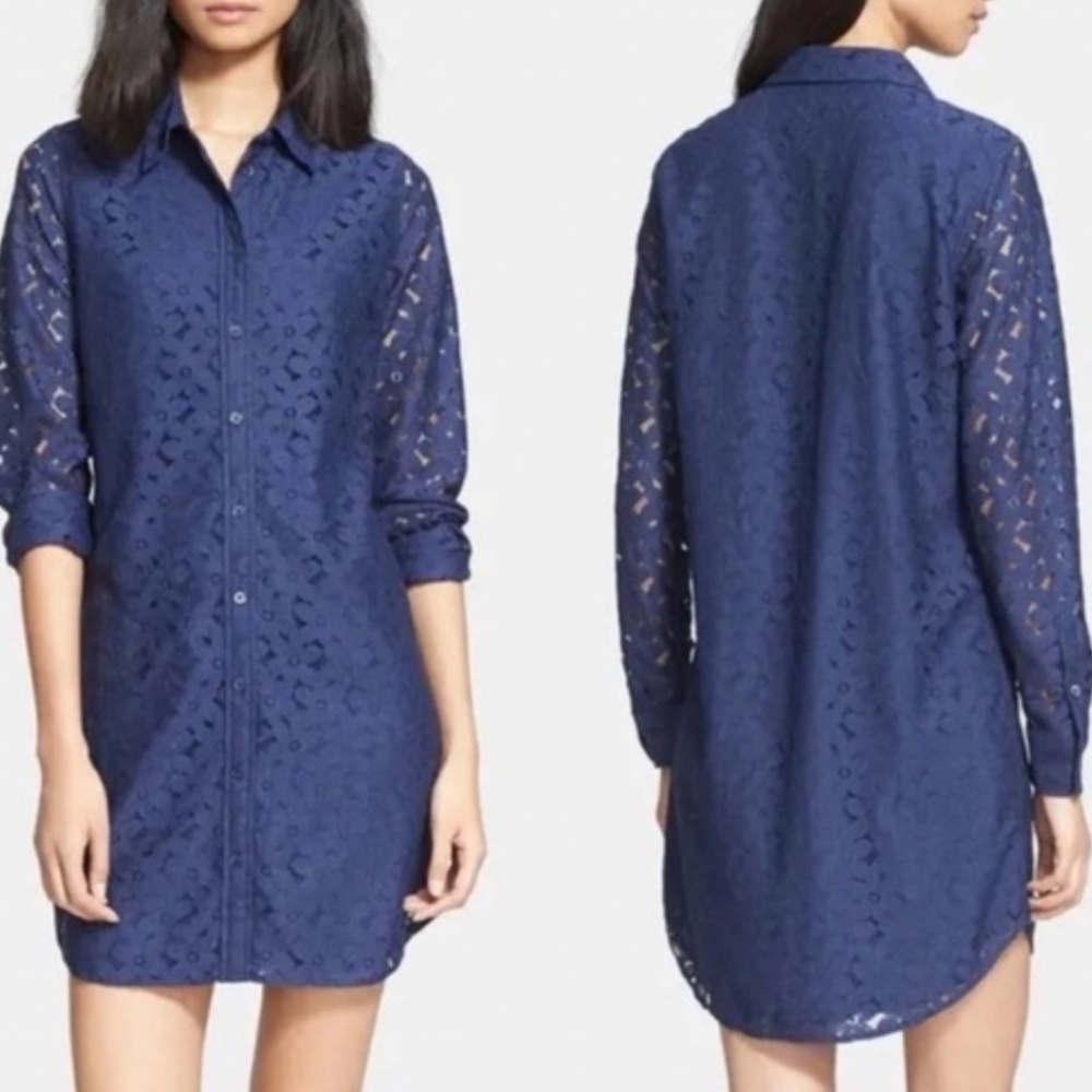 Equipment navy lace button down mini dress XS